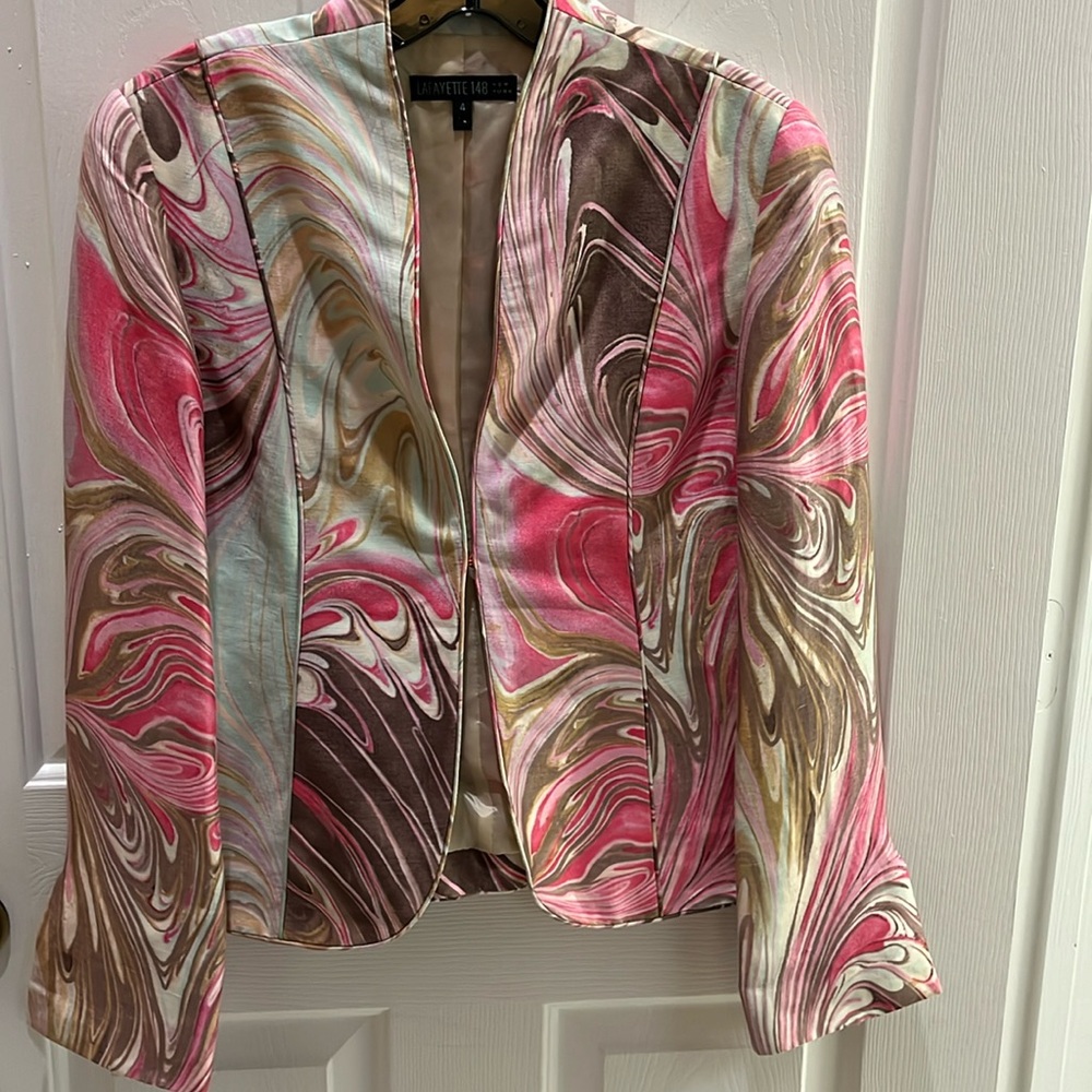 Lafayette 148 New York blazer pink and tan marble design - Picture 1 of 7